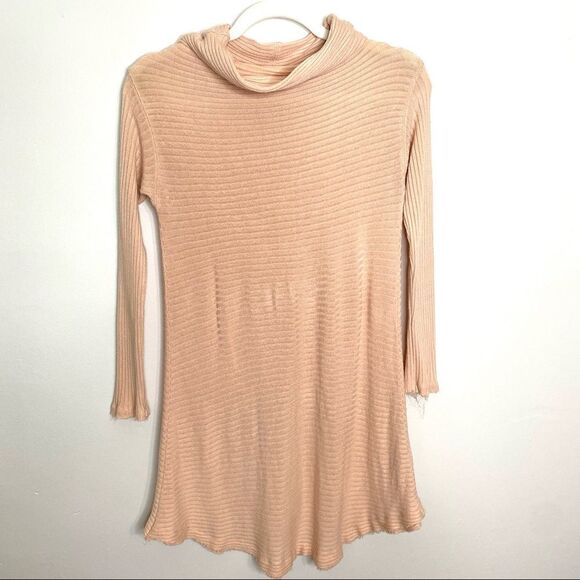 Free People Dresses & Skirts - FREE PEOPLE We The Free Peach Pink Ribbed Mockneck Knit Sweater Dress - Size XS
